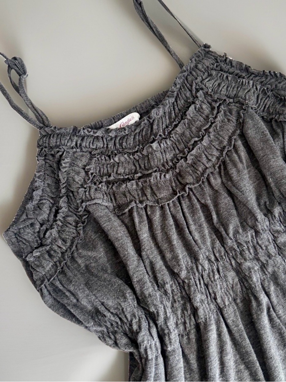 Womens Tank Top size L Large Candie’s Y2K Gray Spaghetti Strap  Shirt Strappy